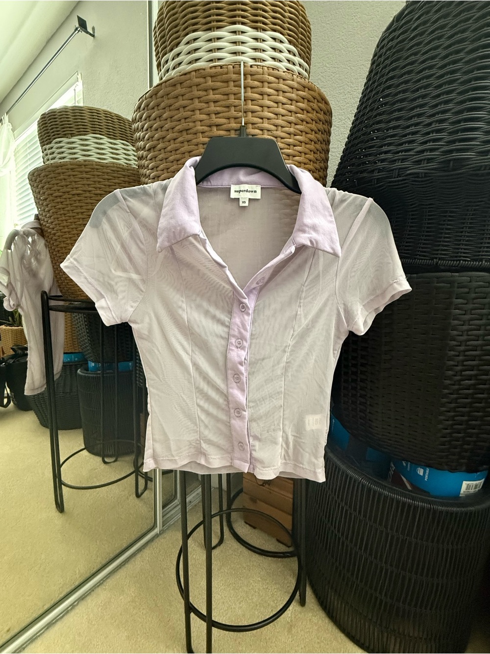superdown Light Lavender Button-Front Short Sleeve Shirt